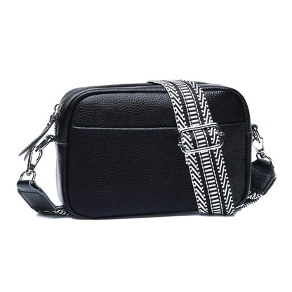 Utenwat Small Crossbody Bags for Women Genuine Leather, Guitar Strap Shoulder Handbag Purse Camera Bag with Rfid Card Slots, Black