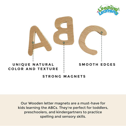 LEAPING LEARNING Alphabet Magnets - Magnetic Letters for Kids, Wooden Letters for Learning & Classroom Supplies, Ideal for Refrigerators, School Board, & Early Literacy Educational Toys 3+ (Uppercase)