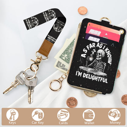 bolimoss Skeleton Lanyard Wallet with Id Badge Holder, RFID Leather Small Credit Card Holder with Keyring,Small Keychain Wallet with Breakaway Wrist Neck Strap