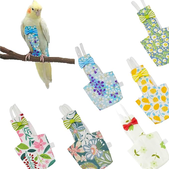 6-Piece Bird Diaper Set for Parrots, Reusable Protective Flight Suits with Waterproof Inner Layer, Washable Urine Wet Suit for Cockatiel, Parakeet, Budgie, and Small Birds(L)
