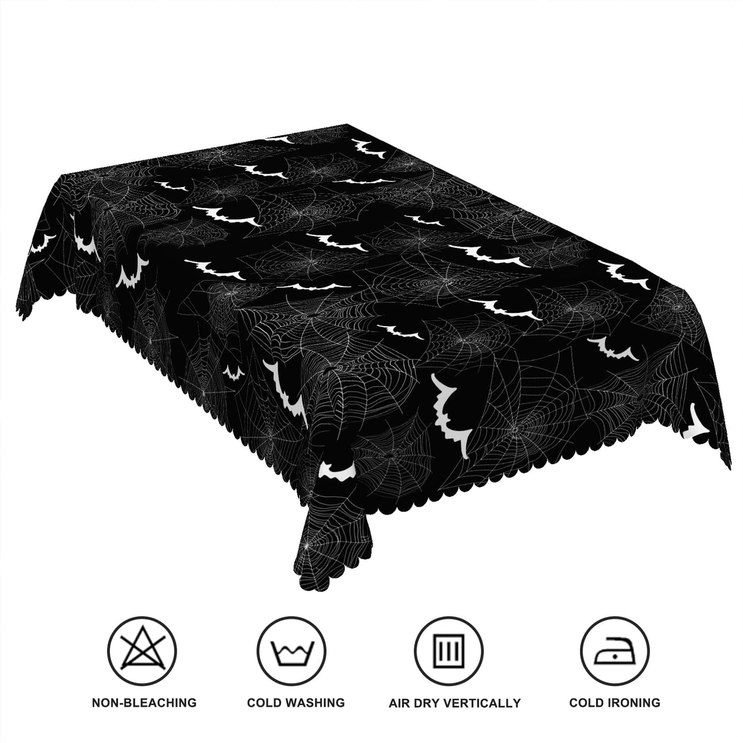TTQYFNM 70x108inches Halloween Tablecloth Black White Spider Webs Bats Decorative Rectangle Table Cloths Spillproof Washable Polyester Fabric Table Cover for Kitchen Halloween Dinner Party Supplies