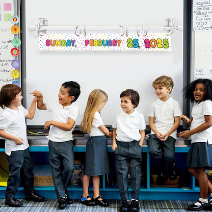Flip Calendar Bulletin Board Set Classroom Decorations for Whiteboard with Adjustable Flip Calendar Rod Holder Date Cards Days of The Week for Classroom School Supplies(Bright Rainbow)