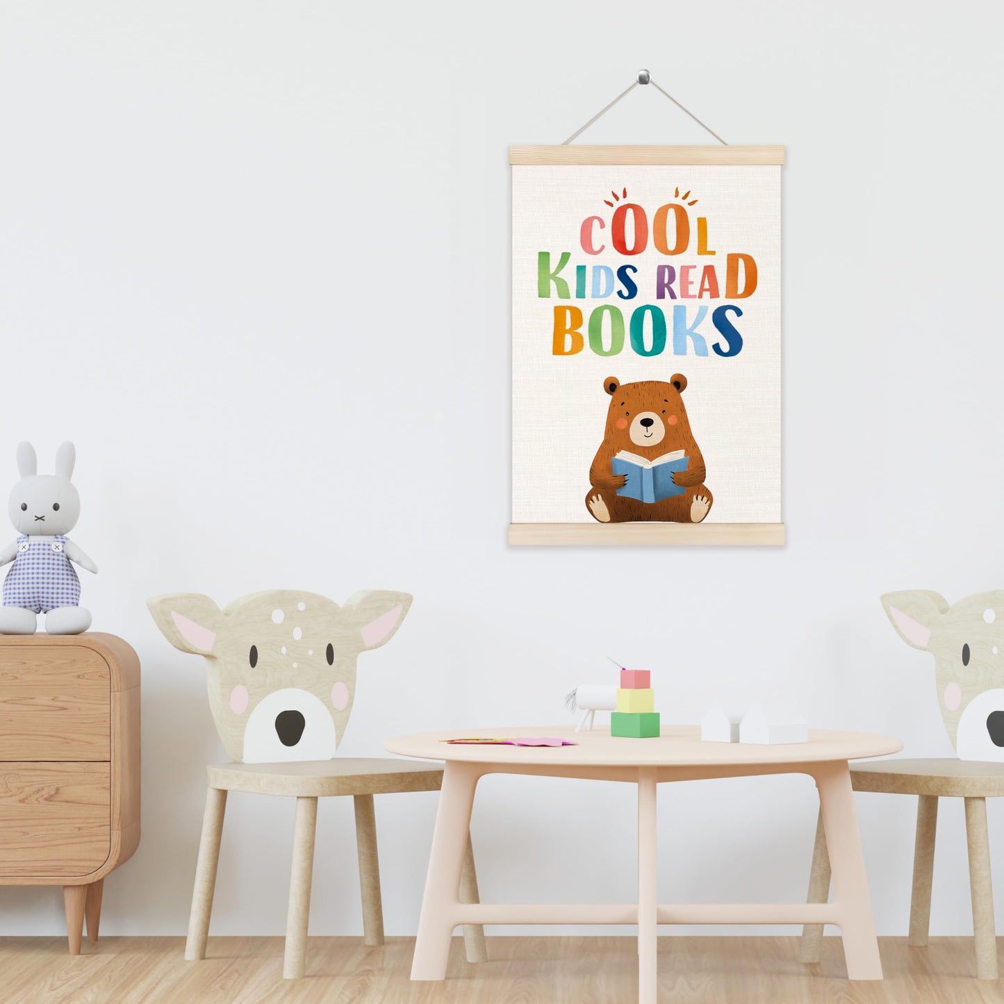 Koesus Cool Kids Read Books Wall Art Poster Hanger Frame 12x16 Inch, Reading Corner Decor for Classroom, Cute Bear Book Canvas Pictures Prints Framed Wall Decor for Kids Room Nursery Playroom