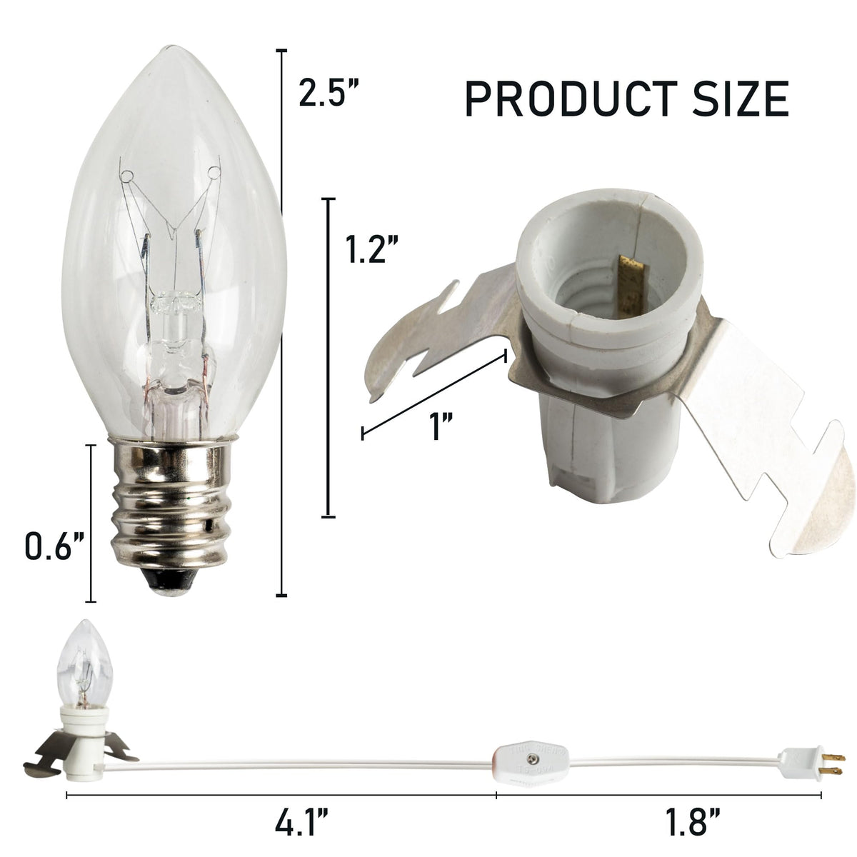 Dazzle Bright 4 Pack Accessory Cord with E12 Socket, Warm White Incandescent Bulbs, Model 31001A-09