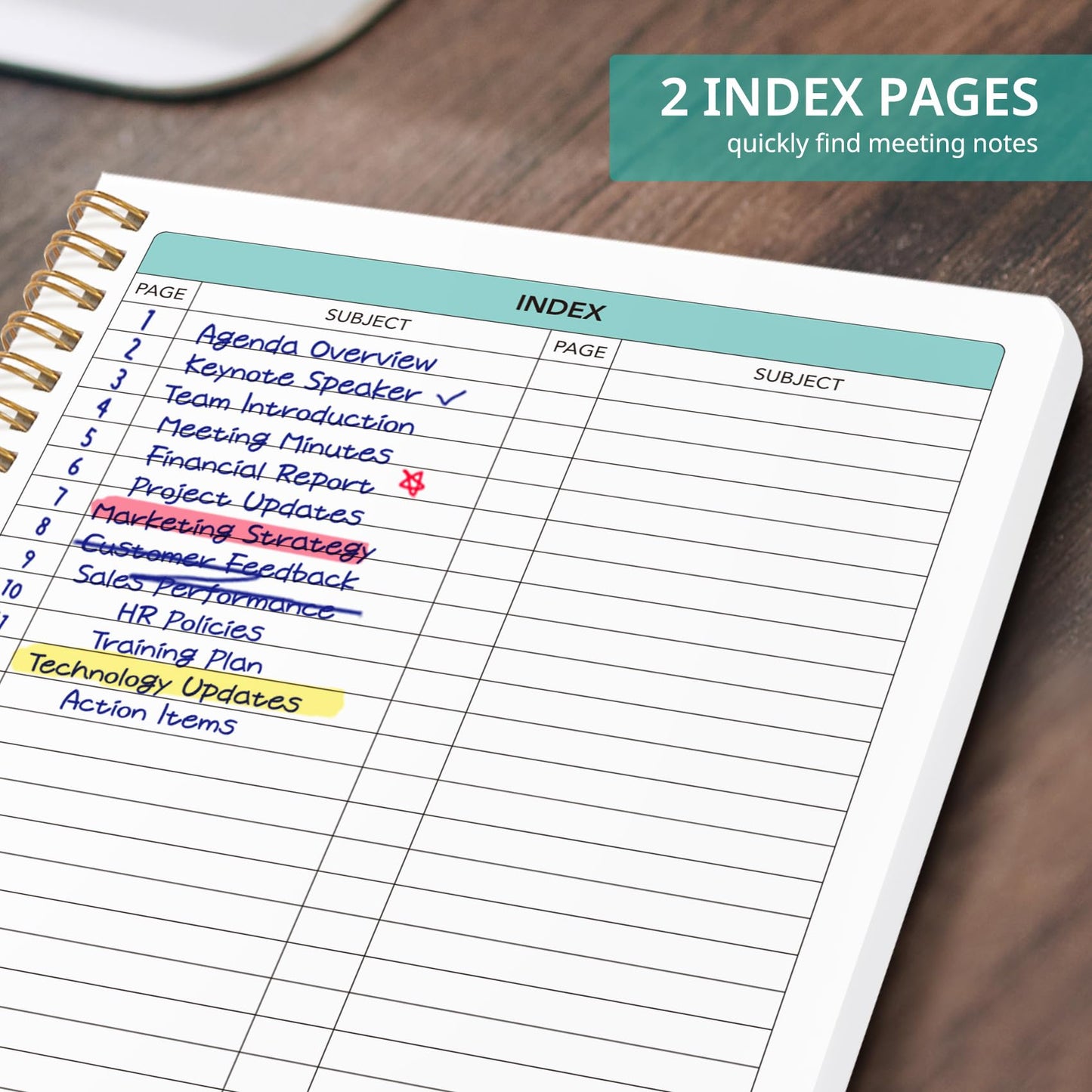 Meeting Notebook for Work Organization - Work notebook with action items, Meeting Minutes Planner Notebook, Perfect Office Supplies for Men & Women - Navy Blue