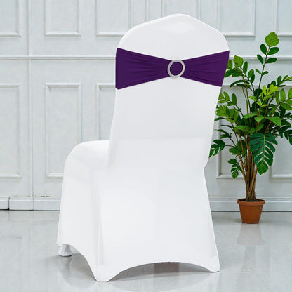 MDS® Pack of 10 Spandex Chair Sashes with Slider Buckle for Wedding & Event Decor, Reusable Stretch Chair Bows Bands for Banquet Chair Cover, Reception, Baby Shower, Birthday Party - Cadbury Purple