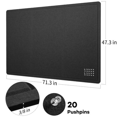 Lightomorrow Large Bulletin Board - 72 x 48 Inches, Decorative Felt Pin Board for Wall - 6' x 4' Foldable Photo Display Board with Self-Adhesive Tape, Includes 20 Push Pins - Black