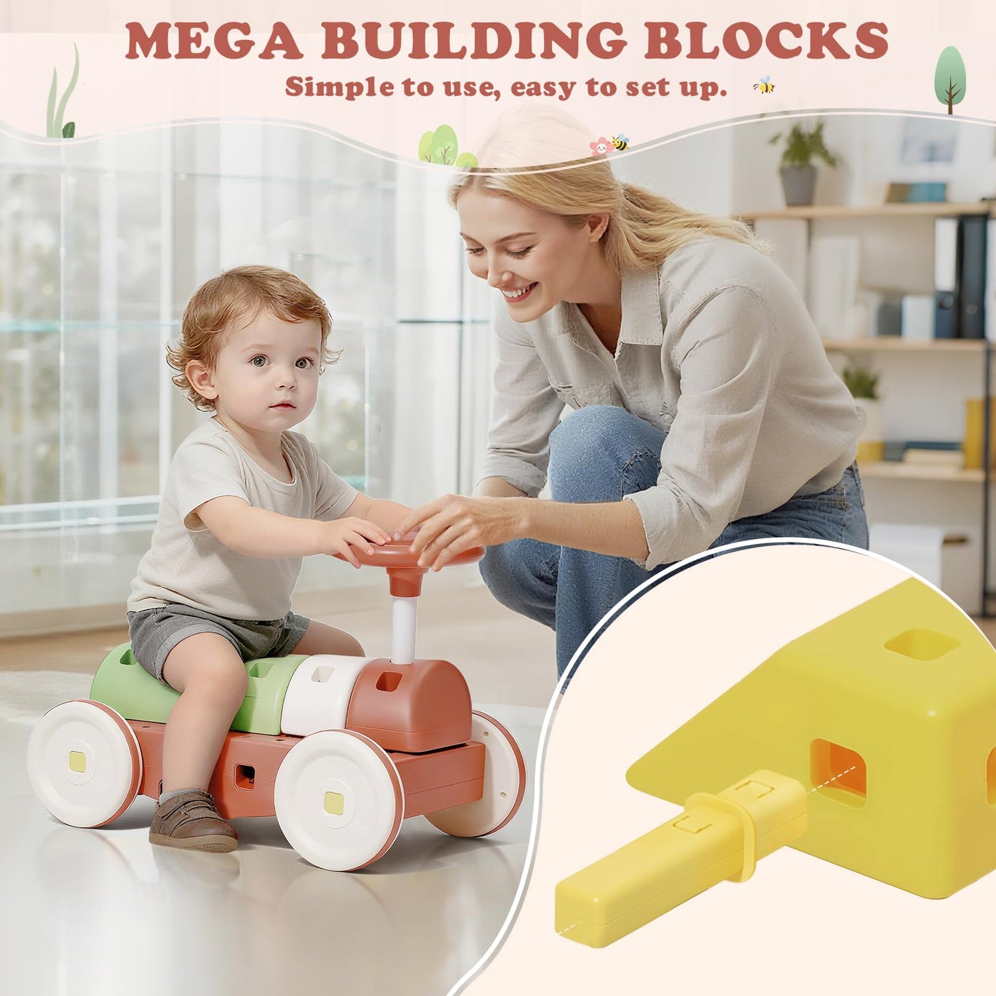 Tavlshero 41 PCS STEM DIY Building Blocks for Toddlers, Giant Educational Stacking Ride Toy, Montessori Jumbo Blocks to Improve Creativity for Age 3-8 Boys and Girls