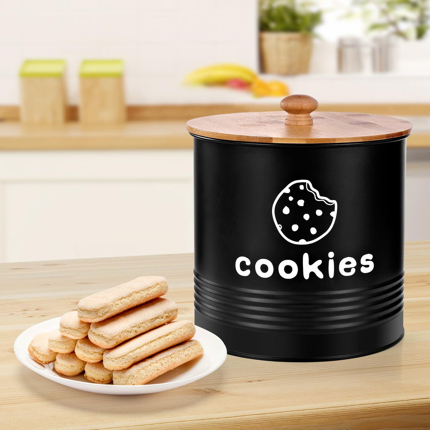 LUKMILEE Cookie Jars with Lids Airtight, Large Cookie Tins, 1.5 Gallons Cookie Jar for Kitchen Counter Decorative, Farmhouse, Christmas, Mother's Day Gift Cookie Storage Containers (Black)