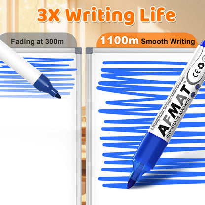 AFMAT Dry Erase Markers, 12-Count Whiteboard Markers, 1,100 Meters Writing Distance, Low Odor White Board Markers for Teacher Office Classroom (6 Bullet Tip + 6 Chisel Tip)