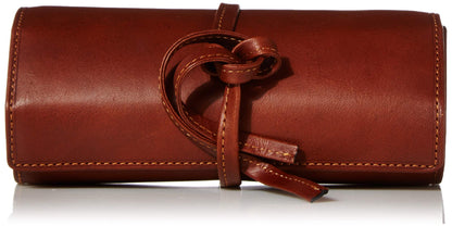 Tony Perotti Womens Italian Cow Leather Premium Combination Jewelry Roll with Tie Closure in Cognac
