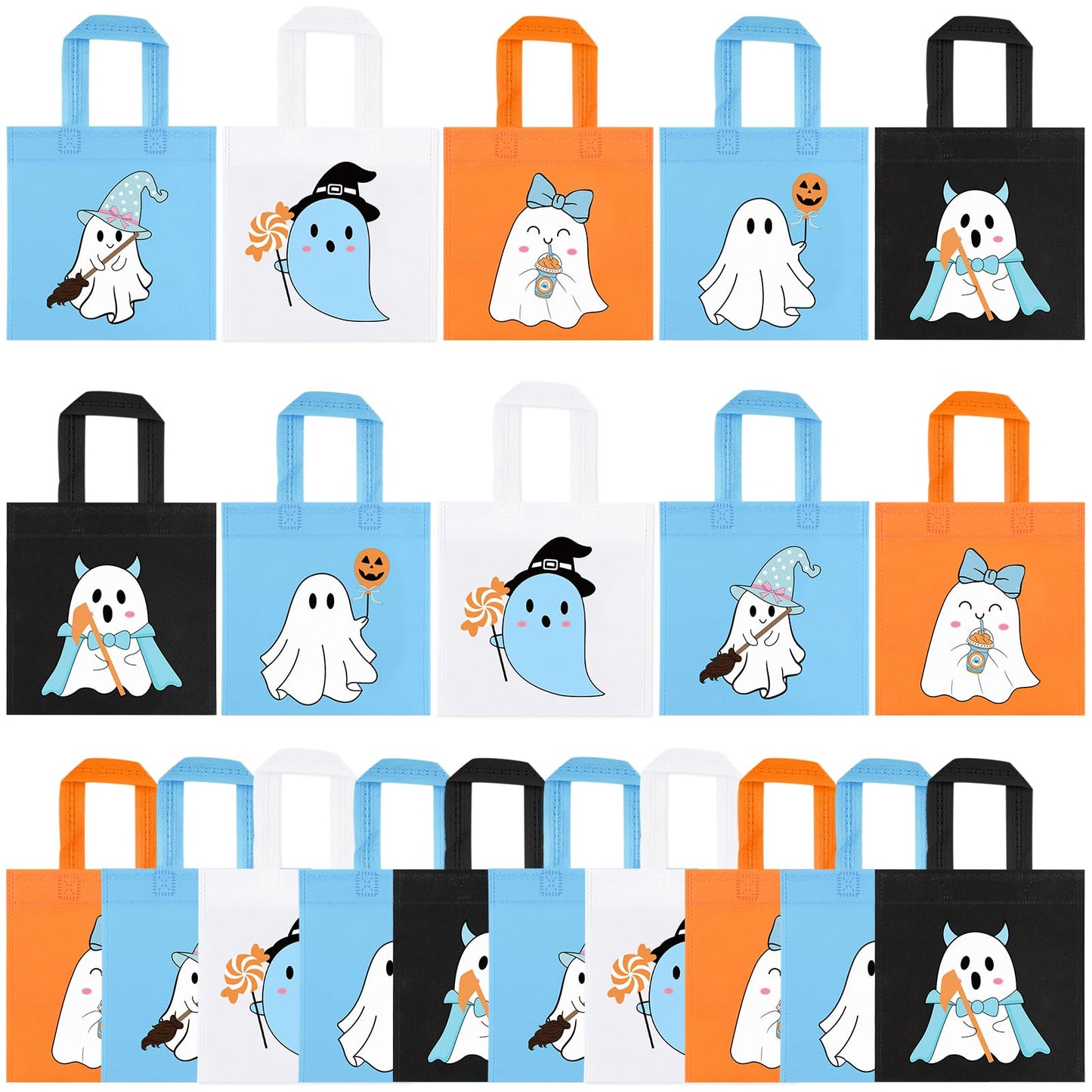 20Pcs Blue Summerween Ghost Party Favor Bags, Non Woven Summer Halloween Treat Bags Gift Bags, Cute Ghost Goodie Candy Tote Bag for Spooky One Two Spooky Birthday Little Boo Baby Shower Party Favor