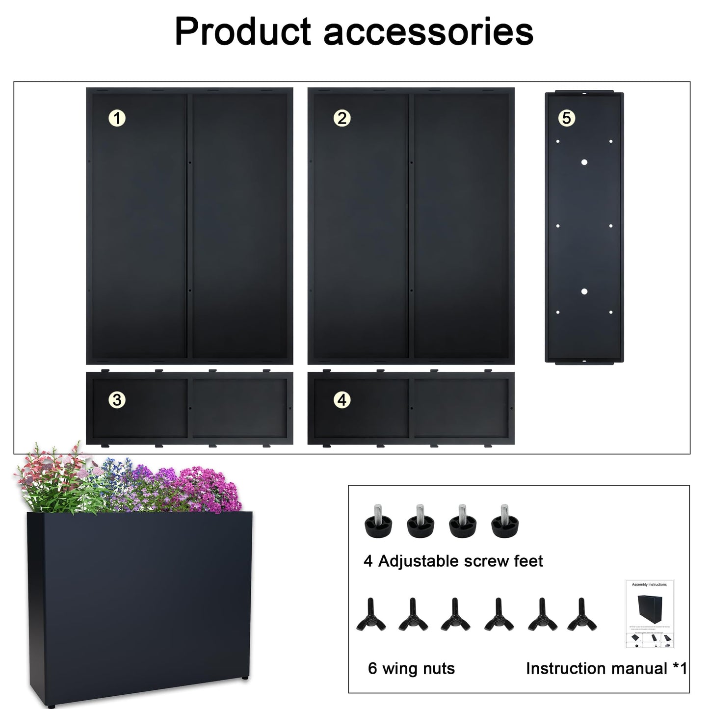 Vrtizalv Metal Rectangular Planter Box, 38”L x 12”W x 30”H Black Heavy-Duty Raised Garden Bed for Outdoor Plants, Easy Assembly & Adjustable Feet for Porch, Garden, Patio, Yard Outdoor Plants