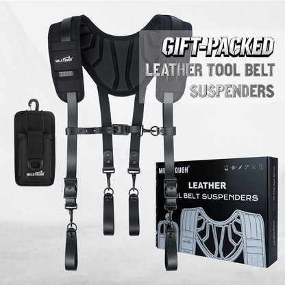 MELOTOUGH Oil Tanned Leather Padded Tool Belt Suspenders for Men,Carpenter Tool Bag Suspenders- Heavy Duty & Padded Support w/Adjustable Chest Strap,Electrical Worker,Gifts for Men,Black