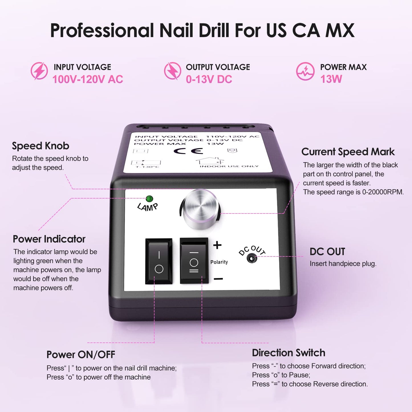 Professional Nail Drill Machine 30000 RPM Efile Electric Nail Filer Kit for Finger Toe Nails, Acrylic Gel Nails, Manicure Pedicure Drill with 6Pcs Nail Bits, 106Pcs Sanding Bands - Pink