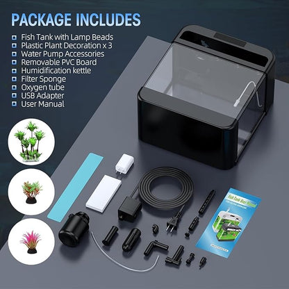 Fish Tank 2.2 Gallon,Small Fish Tanks Kits,Aquarium Fish Tank Starter Kit with 3-in-1 Silent Pump and 7 Color Led Light,with Temperature Display,for Fish,Shrimp,Betta(Black-2.2 Gallon)