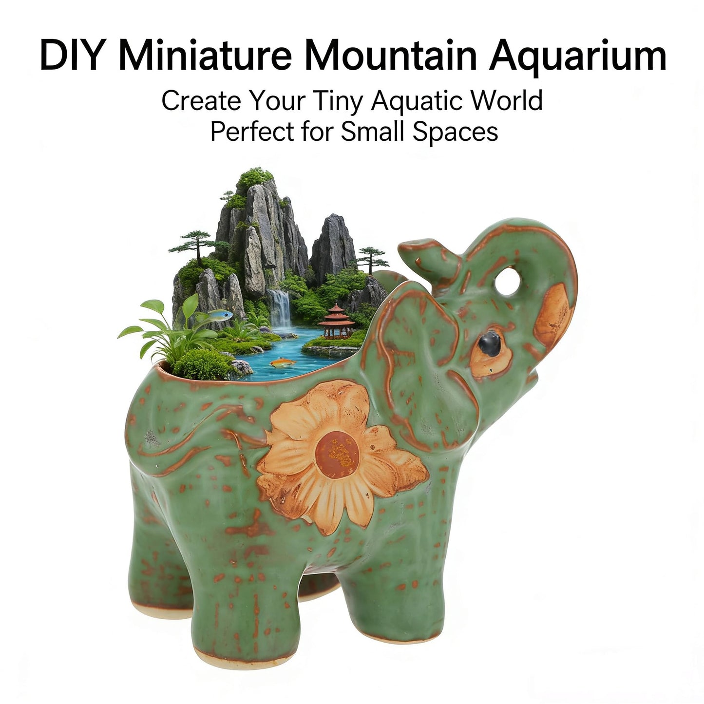 TUESMEILL Ceramic Elephant Pot with Drainage, Animal Plant Pots Cute Succulent Plant Pot for Home Decor and Office Desk Decoration