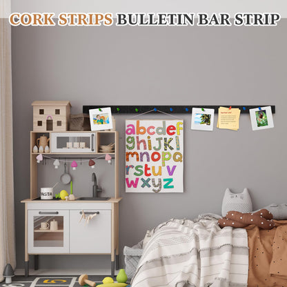 Mooliwe 4 Pcs 48" x 1" Foldable Felt Cork Strips Bulletin Bar Strip for Wall Bulletin Board Decoration, Notice Board Self Adhesive Cork Wall Decoration, Paste Note, Photo, Schedules, Office Home Decor