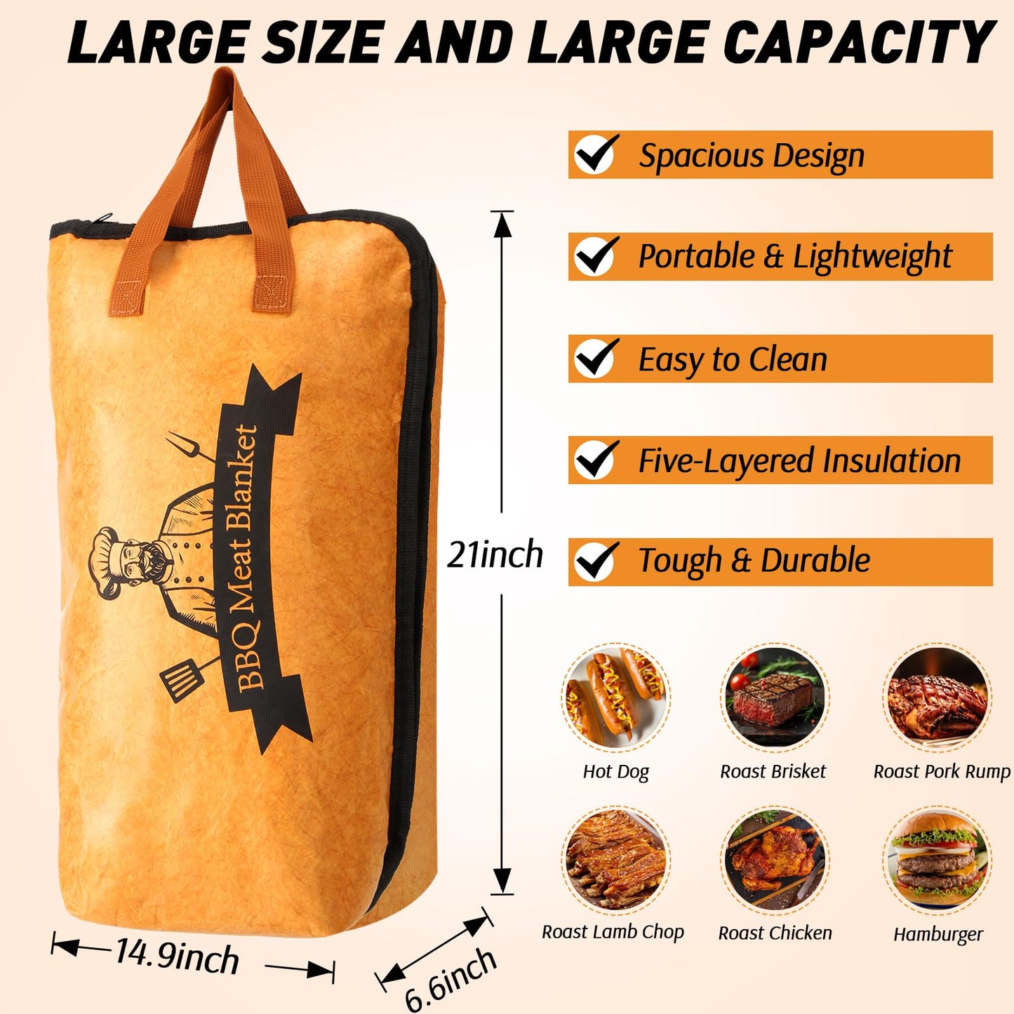 21inch BBQ Blanket for Resting Meat Compatible with Traeger Pitboss Pellet Smoker -BBQ Accessories Meat Insulated Bag for Brisket/Pork Shoulder/Steak -Birthday Anniversary Valentines Day Gift for Men