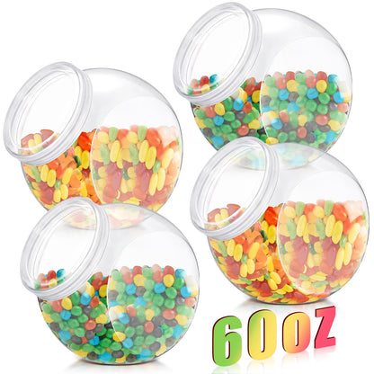 Willinglong 4 Pcs 60 oz Plastic Candy Jar with Lid for Candy Buffet Large Storage Jar Clear Food Storage Canisters Kitchen Countertop Container for Cookies Snacks Indoor Outdoor