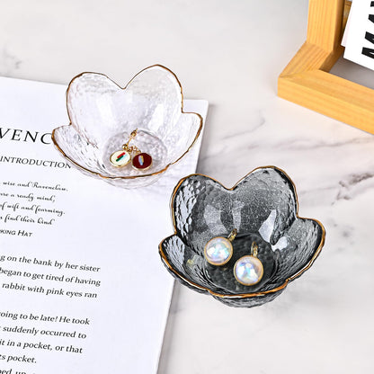 Koythin 3-Piece Glass Jewelry Tray, Small Trinket Holder for Necklace Bracelet Earring, Ring Holders for Bathroom, Aesthetic Trinket Dish, Flower Nightstand Decor for Girl Mom (Transparent White)