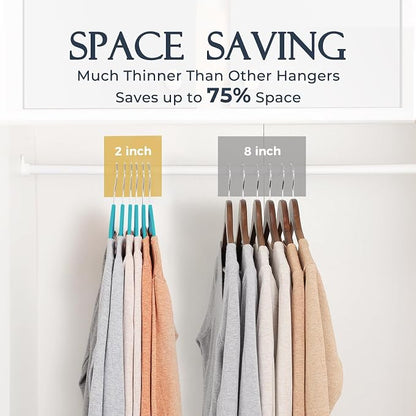 HOUSE DAY Mint Green Velvet Hangers 60 Pack, Non Slip Clothes Felt Hanger Heavy Duty for Coat, Premium Slim Space Saving Suit Hangers for Closet Organizer, 360° Rotating Silver Hook
