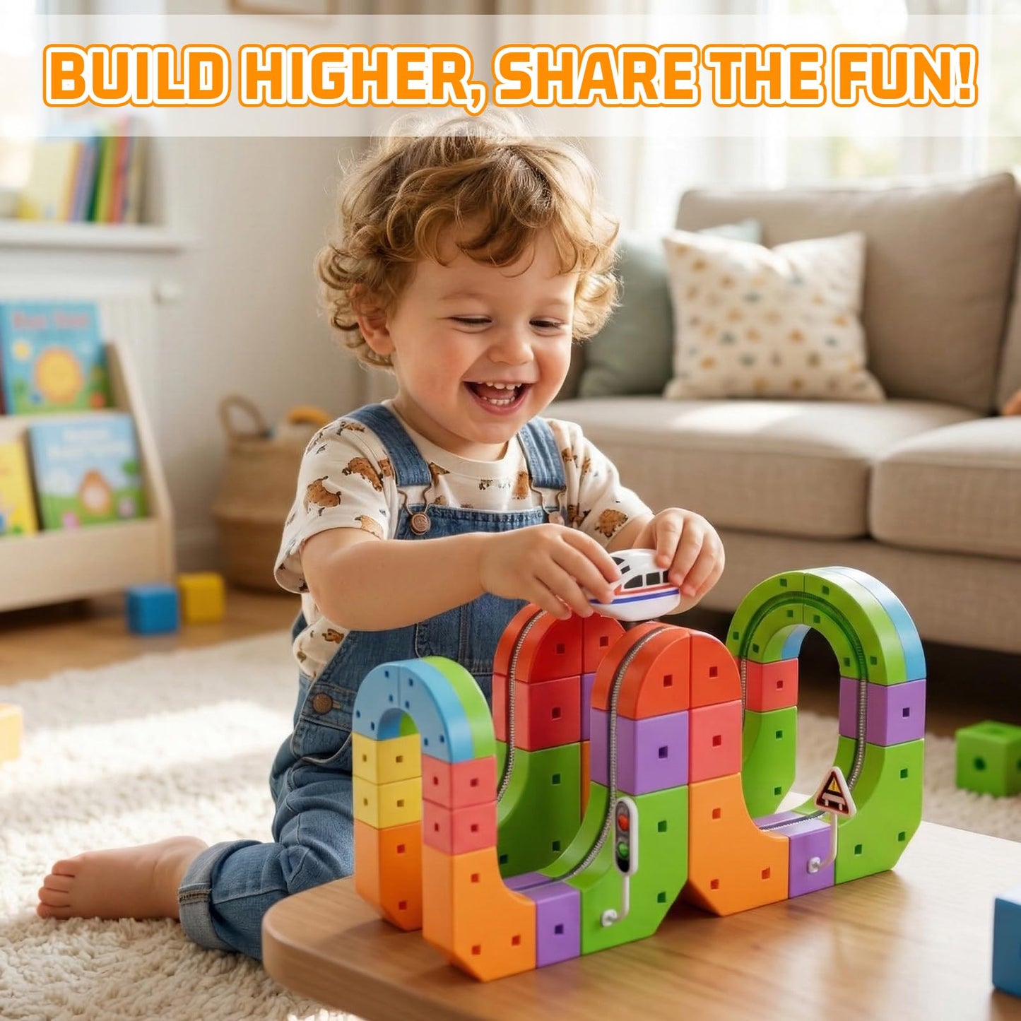 KlickRail Electric Train Set Flexible Race Track for 3 4 5 6 7 8 years old boys and girls, Building Toy Train Track Gravity-Defying 3D Embedded Layouts & Motorized Car, STEM Gif(Advanced Set(48 Piece)