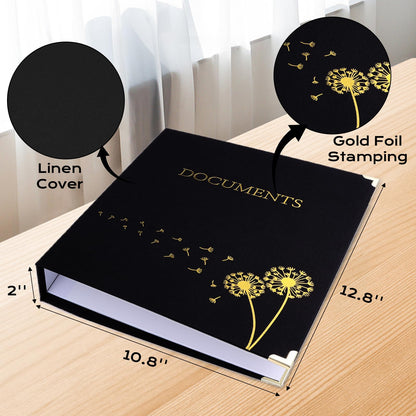 XKDOUS Aesthetic Document Organizer 3 Ring Emergency Binder Linen Folio Folders with 9 Pockets Expanding File Storage Holder for Important Papers, Letters, Passports, Photos