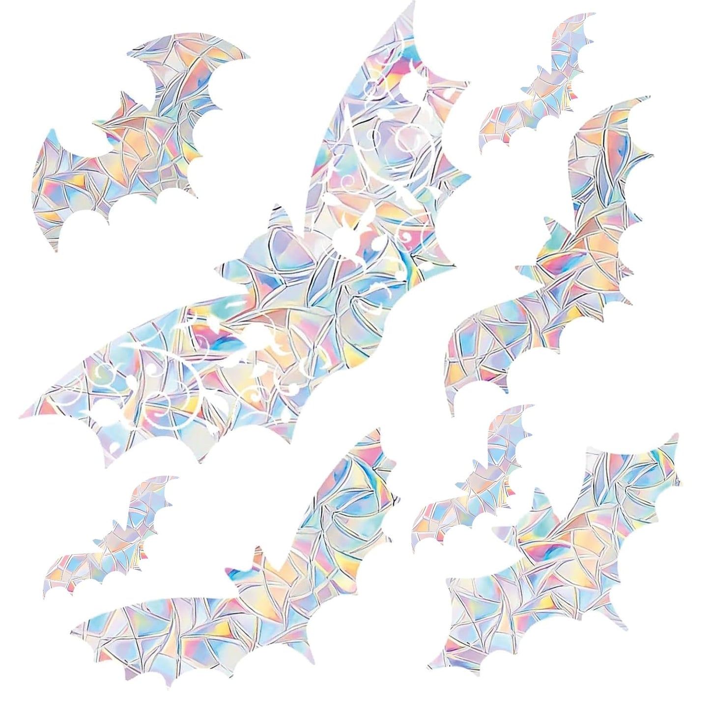 15PCS Halloween Bat Window Stickers Prevent Birds from Hitting Windows, Rainbow Sun Catcher Stickers No Glue Required, Non-Adhesive Reusable Vinyl Rainbow Stickers