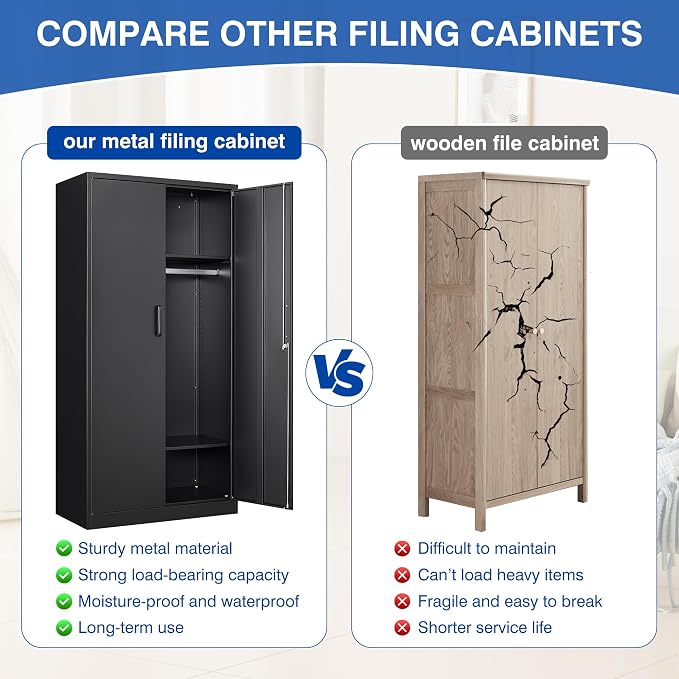 BYNSOE Metal Armoire Wardrobe Closet with 2 Doors 72'' Wardrobe Cabinet with Hanging Rail Metal Closet with Adjustable Shelves for Bedroom.Require Assembly (Black)