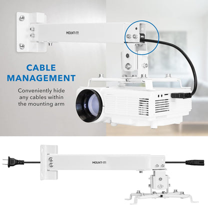 Mount-It! Wall or Ceiling Projector Mount with Universal LCD/DLP Mounting for Epson, Optoma, Benq, ViewSonic Projectors, 44lb Load Capacity, White