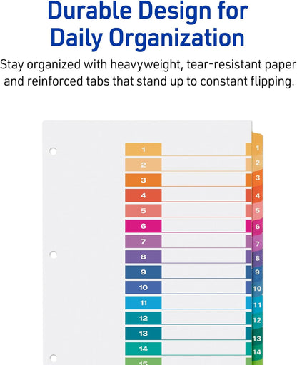 Avery Dividers for 3 Ring Binders, 15 Tabs per Set, Customizable Table of Contents, Multicolor Tabs, Great for Organizing Reports, Projects, and More (3 Sets of 11074)