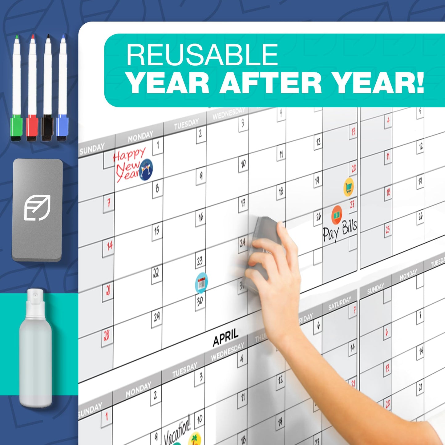 Big Calendar 2026 | 58"x38" | Giant Dry Erase Yearly Planner for Home Office | Full Year Wall Calendar | Large Annual Wall Planner