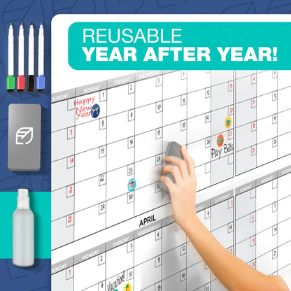 Big Calendar 2026 | 58"x38" | Giant Dry Erase Yearly Planner for Home Office | Full Year Wall Calendar | Large Annual Wall Planner