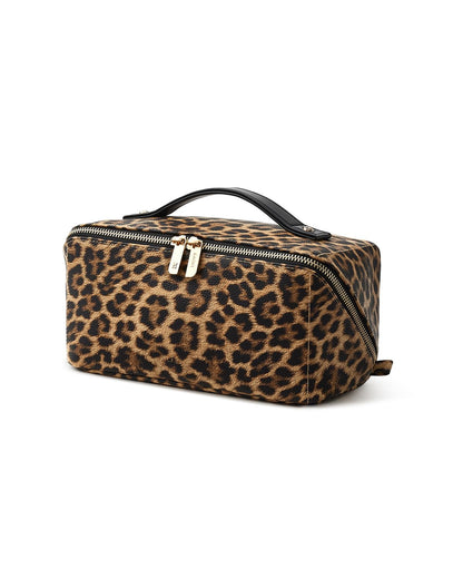 EACHY Travel Makeup Bag for Women, Large Leopard Print Cosmetic Bag with Upgraded Sturdy Zippers, Waterproof Leather Toiletry Organizer Pouch for Skincare Accessories