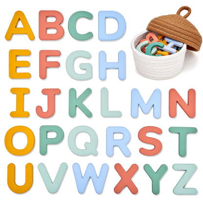JoyCat Silicone Alphabet Magnetic Letters, 26 Uppercase ABC Fridge Magnets for Toddlers & Kids 3+, Preschool Learning Refrigerator Toy Set, Birthday Gifts for Boys Girls (Subtle Color)