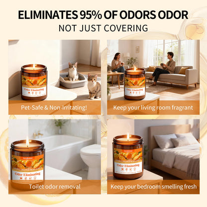Aredenua Sweet Orange Bergamot Odor Eliminating Candle | Eliminates 95% of Pet, Smoke & Bathroom Odors | 7oz Hand Poured Non-Toxic Soy Candle | Air Freshening Scented Candle for Positive & Relaxation