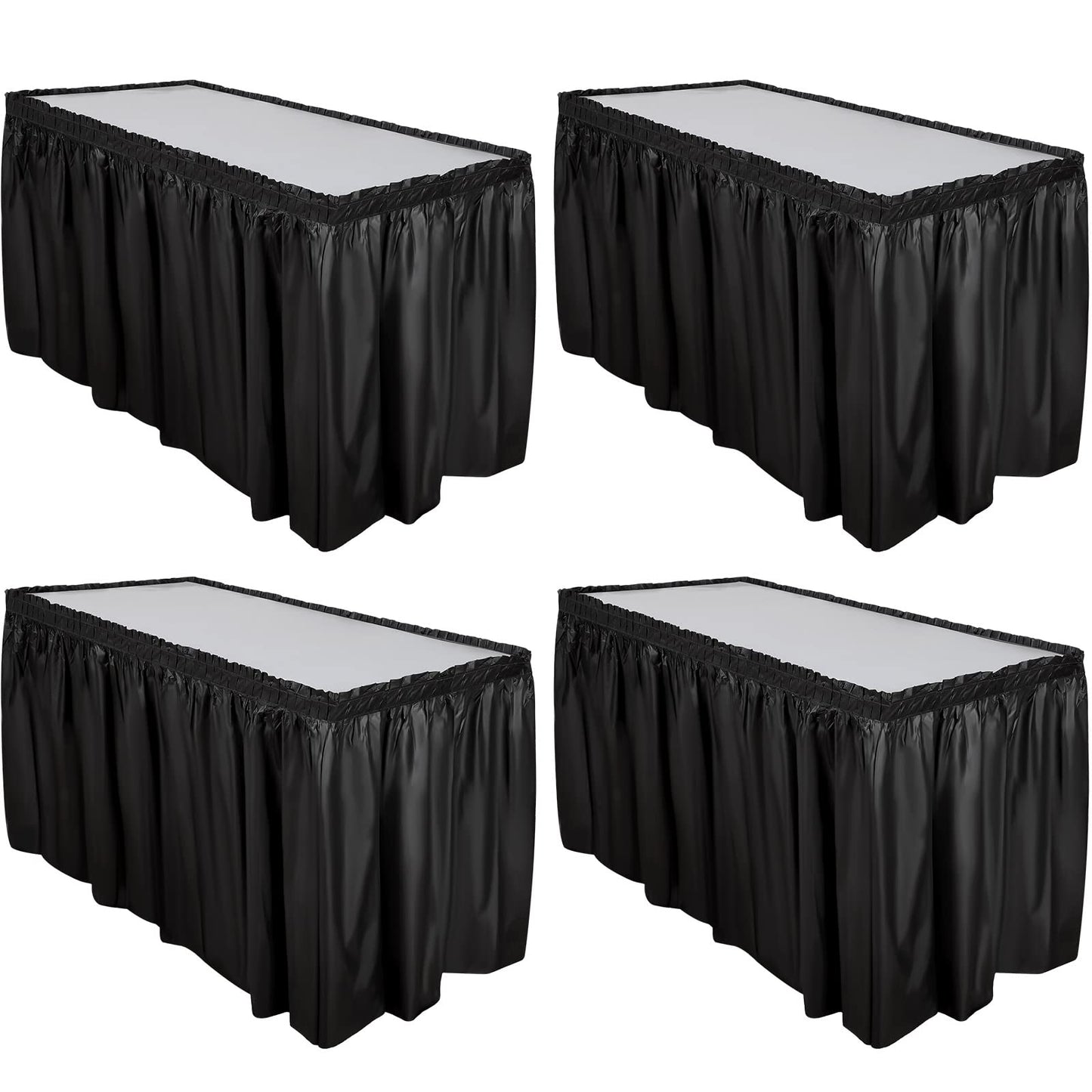 Breling 4 Pcs Plastic Table Skirt 29 Inches x 14 ft Disposable Table Skirt for Rectangle Tablecloth Wedding Shower Birthday Party Banquet(Black)