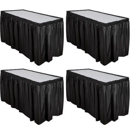 Breling 4 Pcs Plastic Table Skirt 29 Inches x 14 ft Disposable Table Skirt for Rectangle Tablecloth Wedding Shower Birthday Party Banquet(Black)