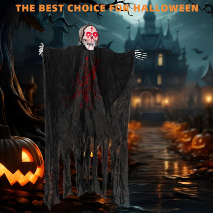 Kendane Halloween Decorations Outdoor and Indoor,67" Scary Hanging Ghosts,Halloween Grim Reaper Skeleton with Light-Up Eyes and Creepy Sound,Party Decorations for Yard,Haunted House Decor