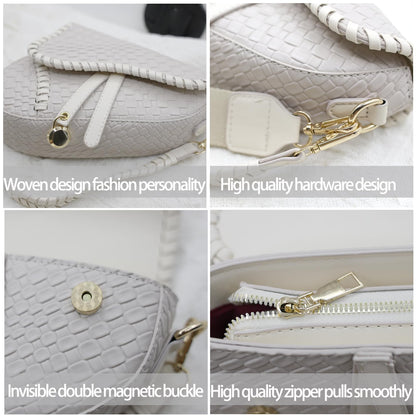 ERWUBA fashion women saddle shoulder bag clutch purse crossbody satchel handbag woven imitation crocodile leather bag (Off-white Large)