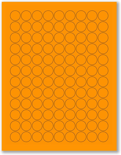 8-1/2 x 11" Fluorescent Labels for Laser & Inkjet Printer (Orange Fluorescent, 3/4" Round - 108 Per Page | 2700 Labels)