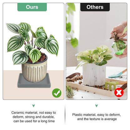 M METERXITY 2-Pack Ceramic Plant Saucer, 5 Inch Plant Water Catcher Tray, Plant Pot Saucers for Indoor/Outdoor Plants/Flower Drainage Drip Water Tray [Square Dark Gray]