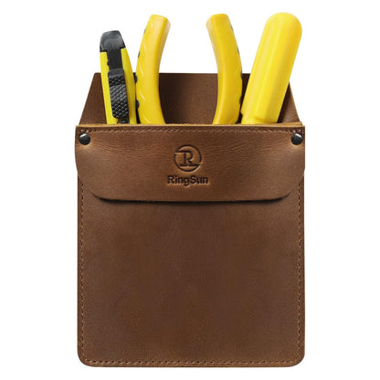 RingSun Genuine Leather Pocket Protector for Men, Handmade Durable Pocket Tool Pouch, Jeans Shirts Pocket Protector for Tools Pens, Update Brown