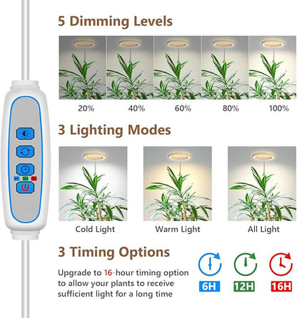 Aokrean 6.3in Plant Lights for Indoor Growing, Full Spectrum Faux Wood Grain Grow Light, 80 LED Growing Lamp with Height Adjustable 10"-65", 6/12/16H Timer, 3 Optional Spectrums, 5 Brightness, 3 Pack