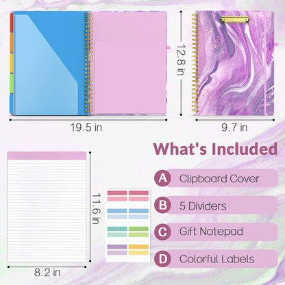 Sooez Clipboard Folio with Refillable Notepad, Folder with 10 Storage Pockets for Letter Size, Spiral Clipboard Notebook, Cute Portfolio for School, Office & Nursing