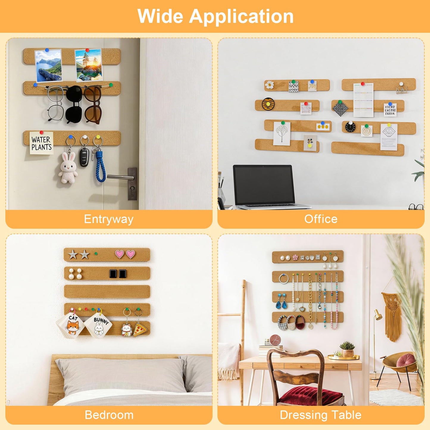 Fushing Cork Boards Felt Bulletin Boards, 13"x2" Pin Boards with Push Pins, Self-Adhesive, No-Drill Wall Mount Pin Boards for Classroom, Office, Home, Dorm, Bedroom Door (18)