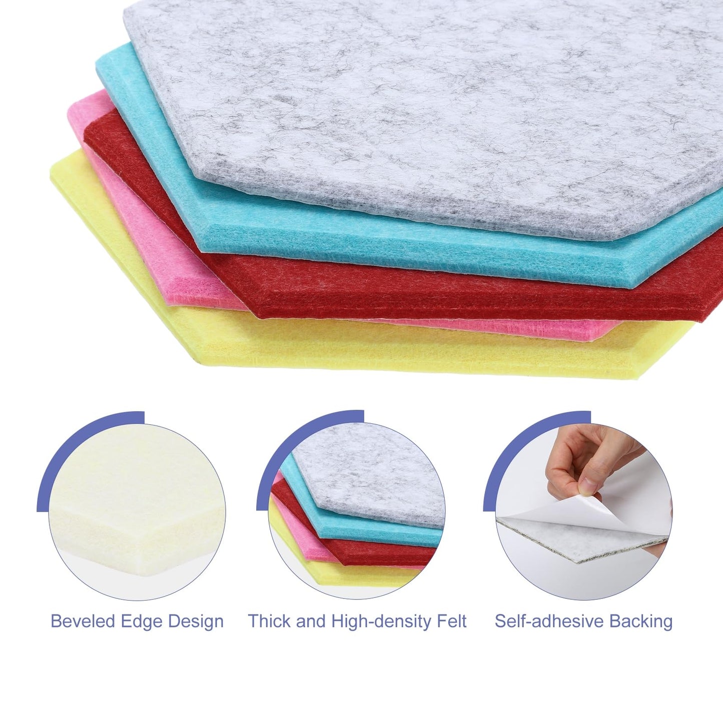 PATIKIL Felt Bulletin Board, 12"x10", 6 Packs Self Adhesive Hexagon Felt Tiles for Sound Proofing Wall Panels for Home Office Recording Studio,Game Room, Light Yellow