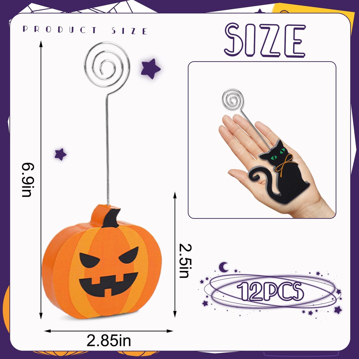 Whaline 12 Pcs Halloween Wooden Place Card Holders Ghost Pumpkin Black Cat Table Number Holder Display Stand for Party Home Office Table Setting Supplies