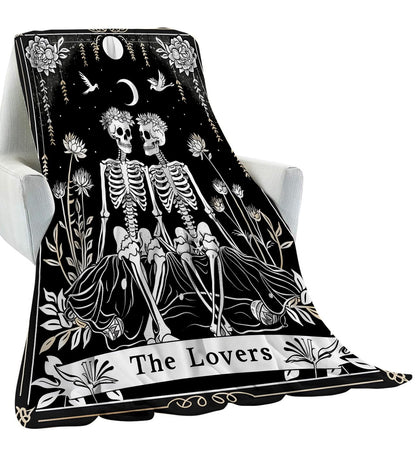 amepay The Lovers Skeleton Blanket Gifts for Kids Adult Women,Gothic Romantic Flannel Throw Blankets,Soft Comfy Lightweight for Room Couch Bed Sofa Bold Halloween Goth Decor,Horror Lovers 60x50in
